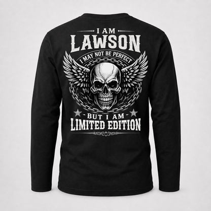 LAWSON P01-K24-229 – Personalized Skull Graphic Apparel “I Am NAME I May Not Be Perfect But I Am Limited Edition”