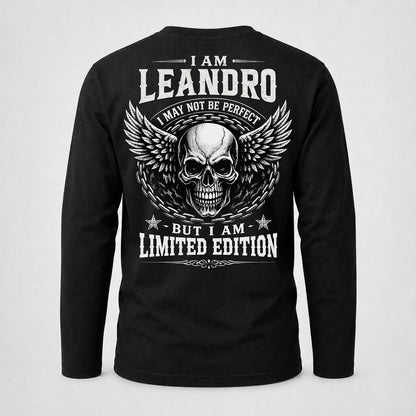 LEANDRO P01-K24-229 – Personalized Skull Graphic Apparel “I Am NAME I May Not Be Perfect But I Am Limited Edition”
