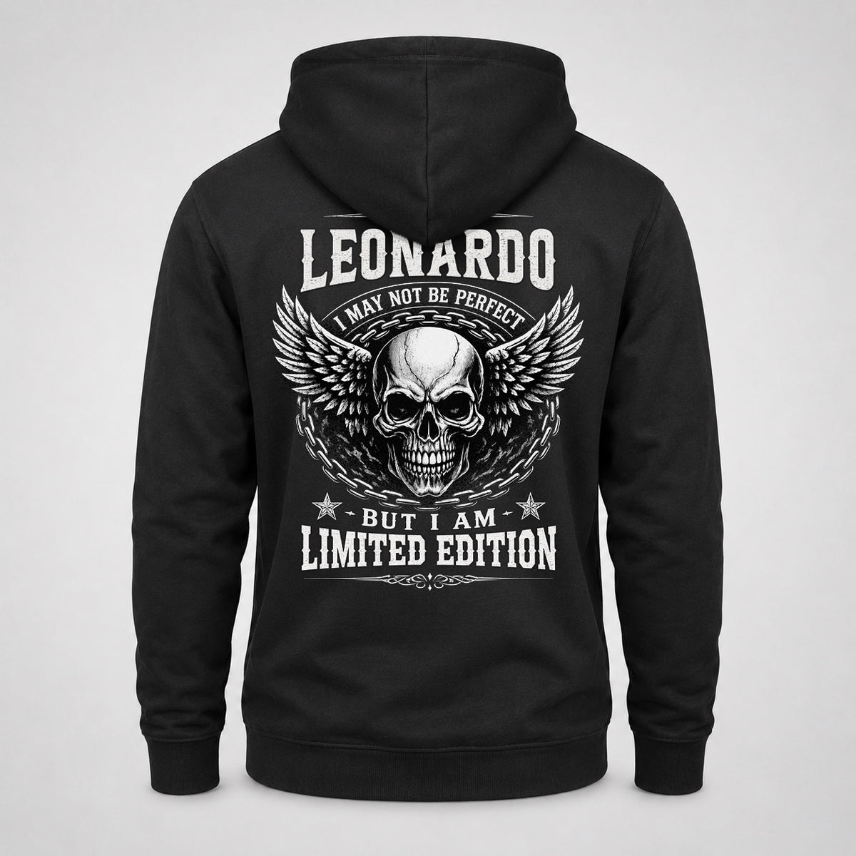 LEONARDO P01-K24-229 – Personalized Skull Graphic Apparel “I Am NAME I May Not Be Perfect But I Am Limited Edition”