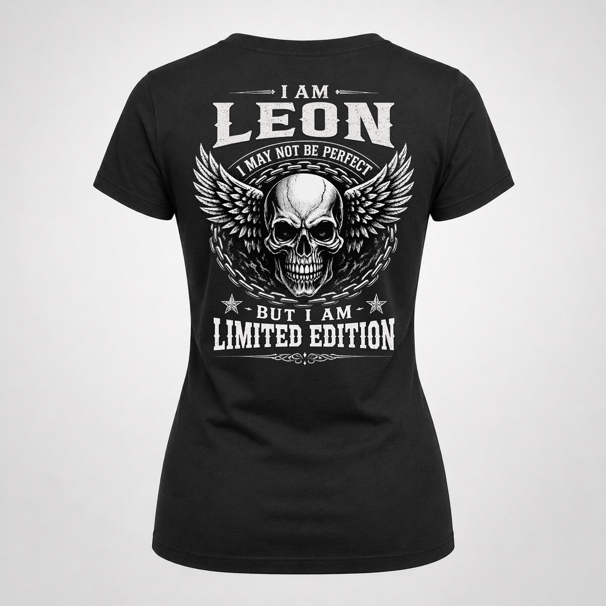LEON P01-K24-229 – Personalized Skull Graphic Apparel “I Am NAME I May Not Be Perfect But I Am Limited Edition”