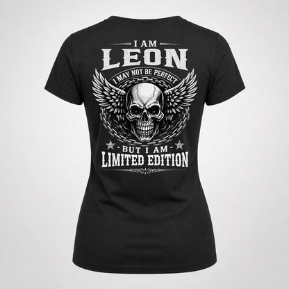 LEON P01-K24-229 – Personalized Skull Graphic Apparel “I Am NAME I May Not Be Perfect But I Am Limited Edition”