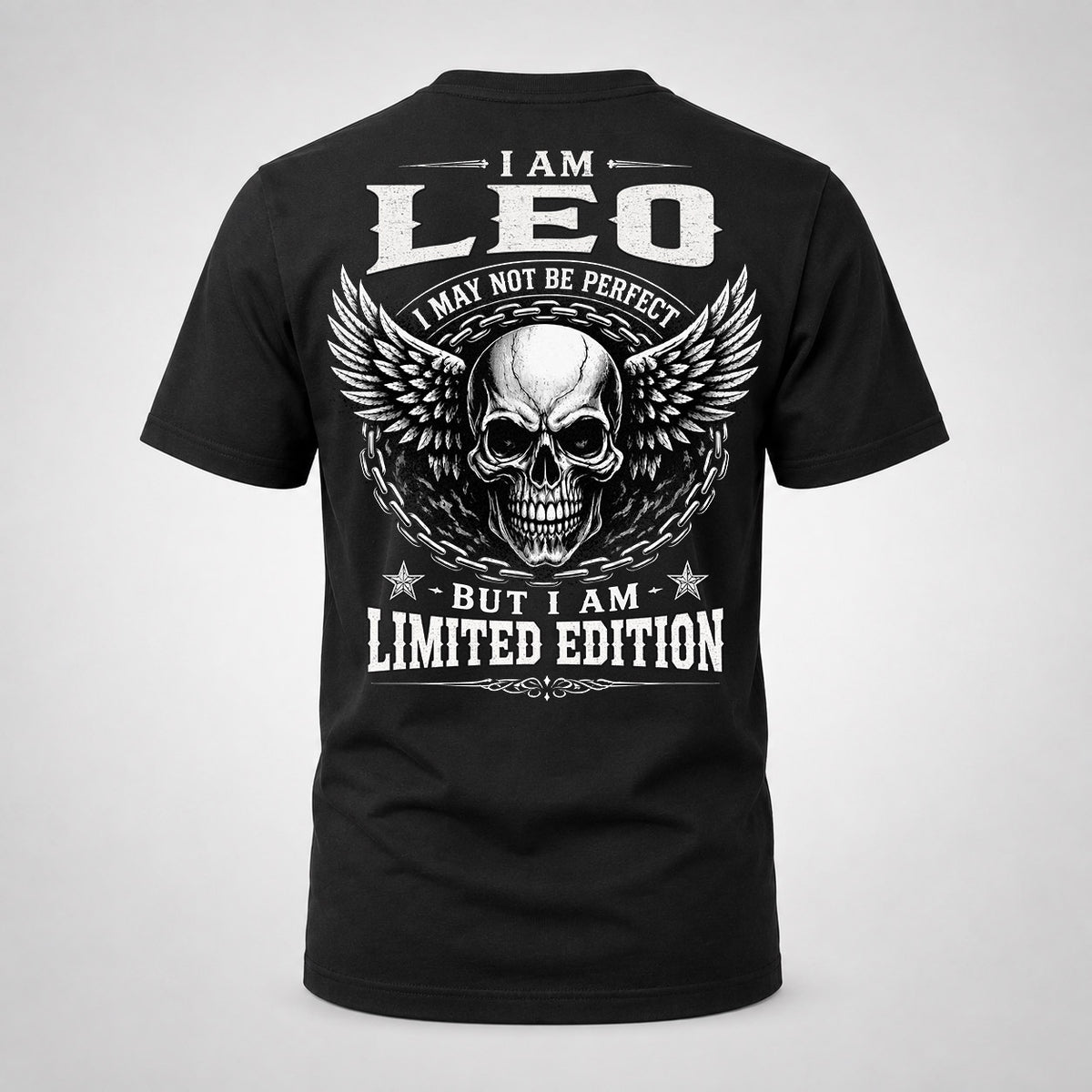 LEO P01-K24-229 – Personalized Skull Graphic Apparel “I Am NAME I May Not Be Perfect But I Am Limited Edition”