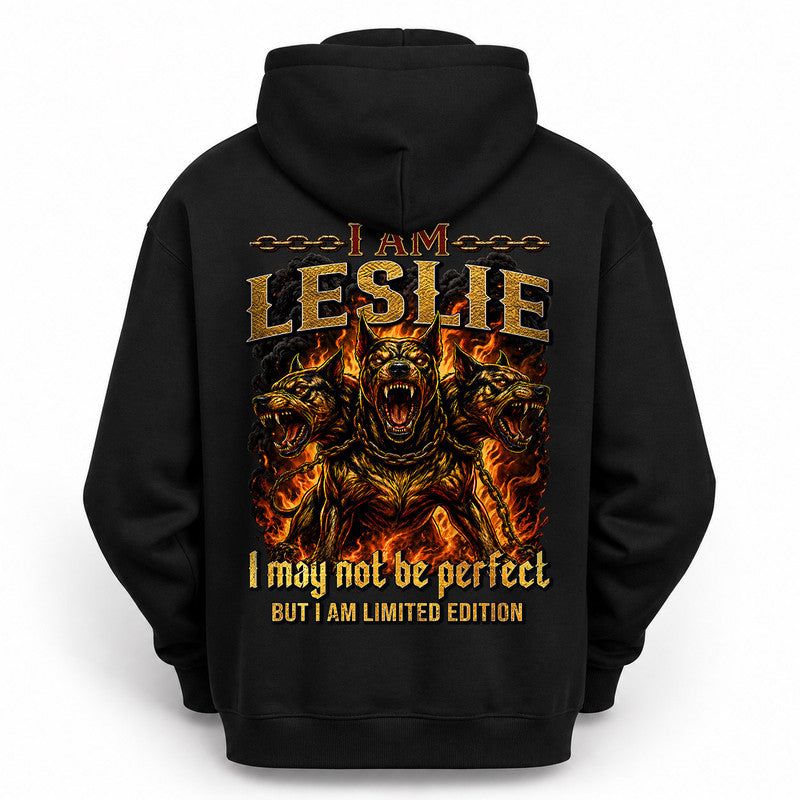LESLIE MP88-F2-168–Personalized Bold Quote Apparel “I Am NAME I May Not Be Perfect But I Am Limited Edition