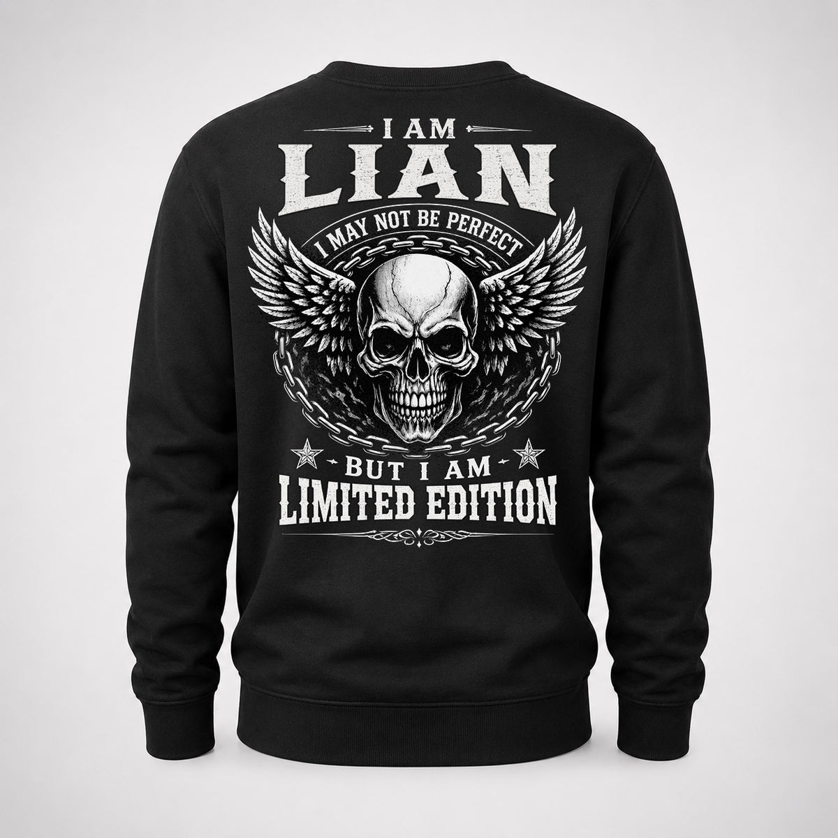 LIAN P01-K24-229 – Personalized Skull Graphic Apparel “I Am NAME I May Not Be Perfect But I Am Limited Edition”
