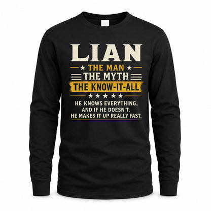 LIAN TM90-K04-125 - NAME Legendary Know-It-All Personalized Funny Shirt