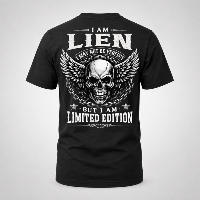 LIEN P01-K24-229 – Personalized Skull Graphic Apparel “I Am NAME I May Not Be Perfect But I Am Limited Edition”