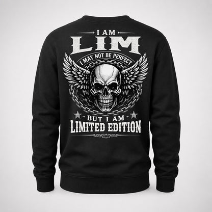 LIM P01-K24-229 – Personalized Skull Graphic Apparel “I Am NAME I May Not Be Perfect But I Am Limited Edition”