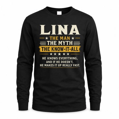 LINA TM90-K04-125 - NAME Legendary Know-It-All Personalized Funny Shirt