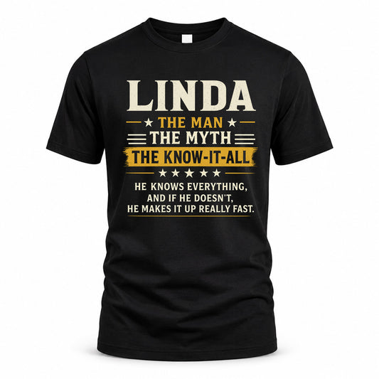 LINDA TM90-K04-125 - NAME Legendary Know-It-All Personalized Funny Shirt