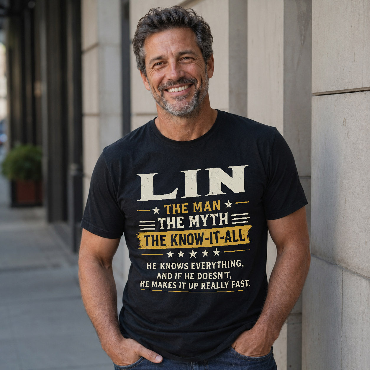 LIN TM90-K04-125 - NAME Legendary Know-It-All Personalized Funny Shirt