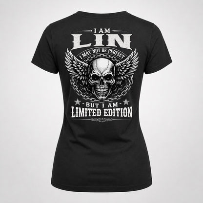 LIN P01-K24-229 – Personalized Skull Graphic Apparel “I Am NAME I May Not Be Perfect But I Am Limited Edition”
