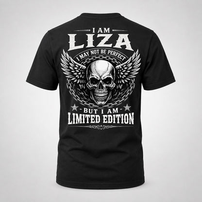 LIZA P01-K24-229 – Personalized Skull Graphic Apparel “I Am NAME I May Not Be Perfect But I Am Limited Edition”