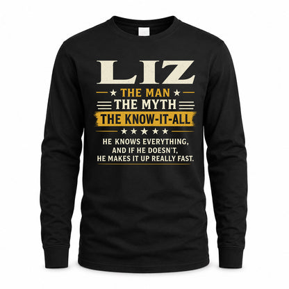 LIZ TM90-K04-125 - NAME Legendary Know-It-All Personalized Funny Shirt
