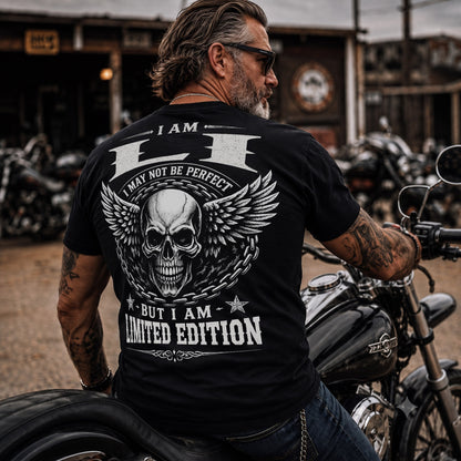 LI P01-K24-229 – Personalized Skull Graphic Apparel “I Am NAME I May Not Be Perfect But I Am Limited Edition”
