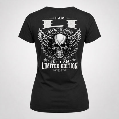 LI P01-K24-229 – Personalized Skull Graphic Apparel “I Am NAME I May Not Be Perfect But I Am Limited Edition”