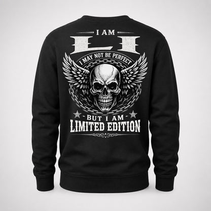 LI P01-K24-229 – Personalized Skull Graphic Apparel “I Am NAME I May Not Be Perfect But I Am Limited Edition”