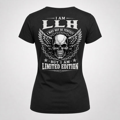 LLH P01-K24-229 – Personalized Skull Graphic Apparel “I Am NAME I May Not Be Perfect But I Am Limited Edition”