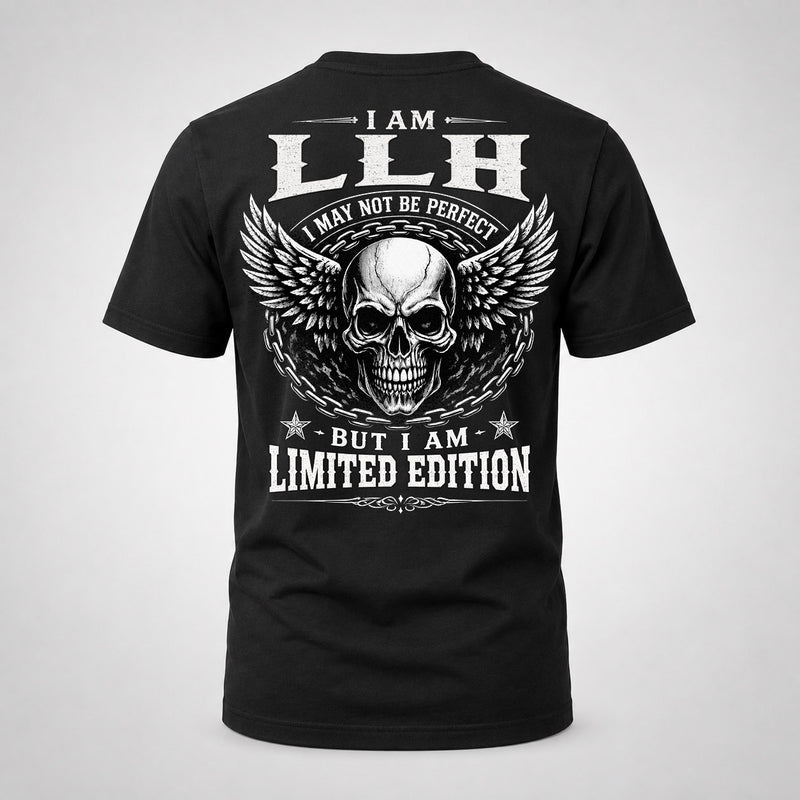 LLH P01-K24-229 – Personalized Skull Graphic Apparel “I Am NAME I May Not Be Perfect But I Am Limited Edition”