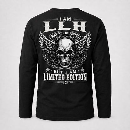 LLH P01-K24-229 – Personalized Skull Graphic Apparel “I Am NAME I May Not Be Perfect But I Am Limited Edition”