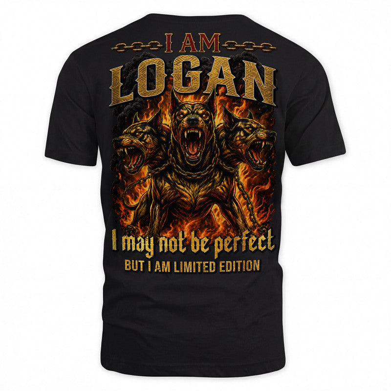 LOGAN MP88-F2-168–Personalized Bold Quote Apparel “I Am NAME I May Not Be Perfect But I Am Limited Edition