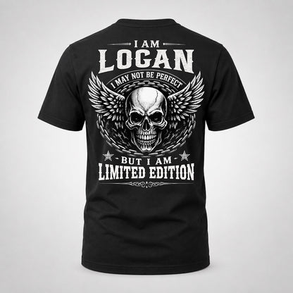 LOGAN P01-K24-229 – Personalized Skull Graphic Apparel “I Am NAME I May Not Be Perfect But I Am Limited Edition”
