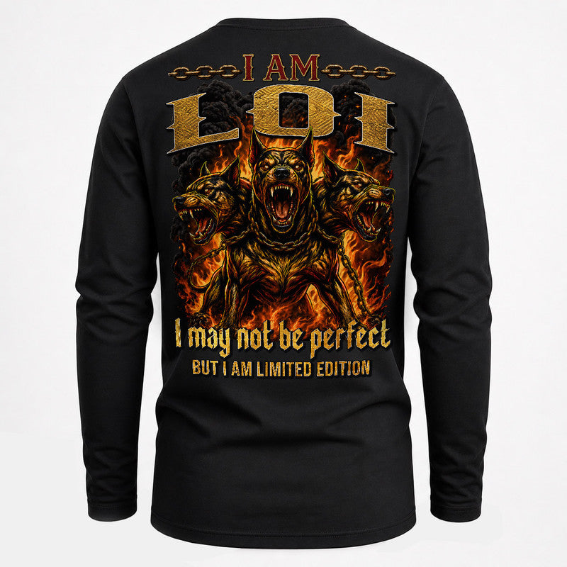 LOI MP88-F2-168–Personalized Bold Quote Apparel “I Am NAME I May Not Be Perfect But I Am Limited Edition