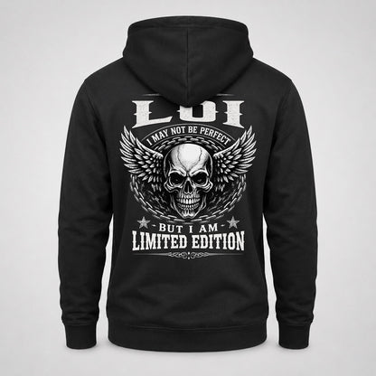 LOI P01-K24-229 – Personalized Skull Graphic Apparel “I Am NAME I May Not Be Perfect But I Am Limited Edition”