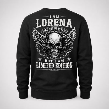 LORENA P01-K24-229 – Personalized Skull Graphic Apparel “I Am NAME I May Not Be Perfect But I Am Limited Edition”
