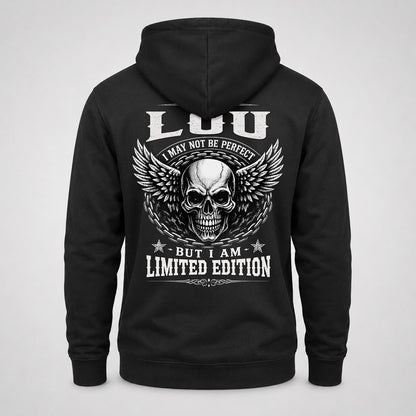 LOU P01-K24-229 – Personalized Skull Graphic Apparel “I Am NAME I May Not Be Perfect But I Am Limited Edition”