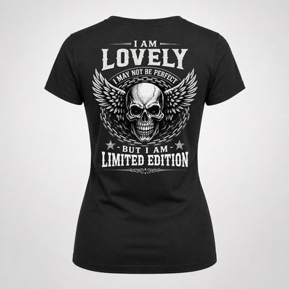 LOVELY P01-K24-229 – Personalized Skull Graphic Apparel “I Am NAME I May Not Be Perfect But I Am Limited Edition”