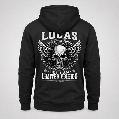 LUCAS P01-K24-229 – Personalized Skull Graphic Apparel “I Am NAME I May Not Be Perfect But I Am Limited Edition”