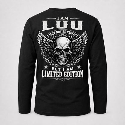 LUU P01-K24-229 – Personalized Skull Graphic Apparel “I Am NAME I May Not Be Perfect But I Am Limited Edition”