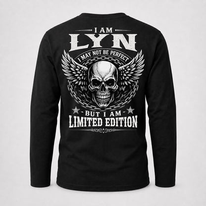 LYN P01-K24-229 – Personalized Skull Graphic Apparel “I Am NAME I May Not Be Perfect But I Am Limited Edition”