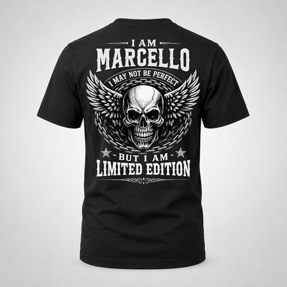 MARCELLO P01-K24-229 – Personalized Skull Graphic Apparel “I Am NAME I May Not Be Perfect But I Am Limited Edition”