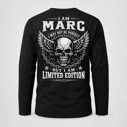 MARC P01-K24-229 – Personalized Skull Graphic Apparel “I Am NAME I May Not Be Perfect But I Am Limited Edition”
