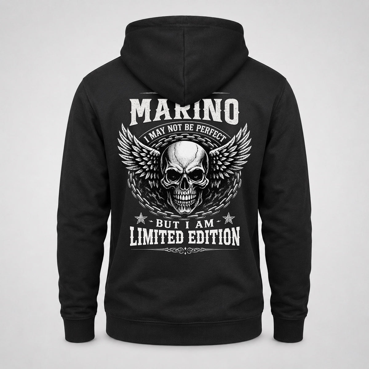 MARINO P01-K24-229 – Personalized Skull Graphic Apparel “I Am NAME I May Not Be Perfect But I Am Limited Edition”