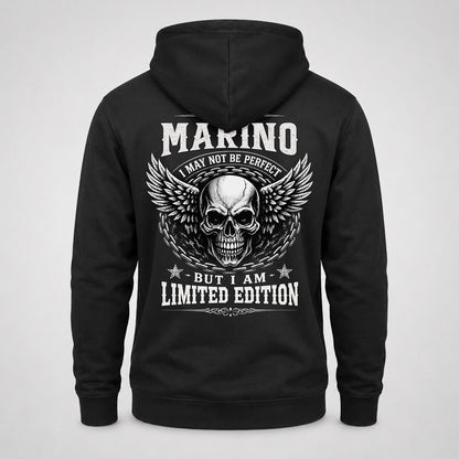 MARINO P01-K24-229 – Personalized Skull Graphic Apparel “I Am NAME I May Not Be Perfect But I Am Limited Edition”