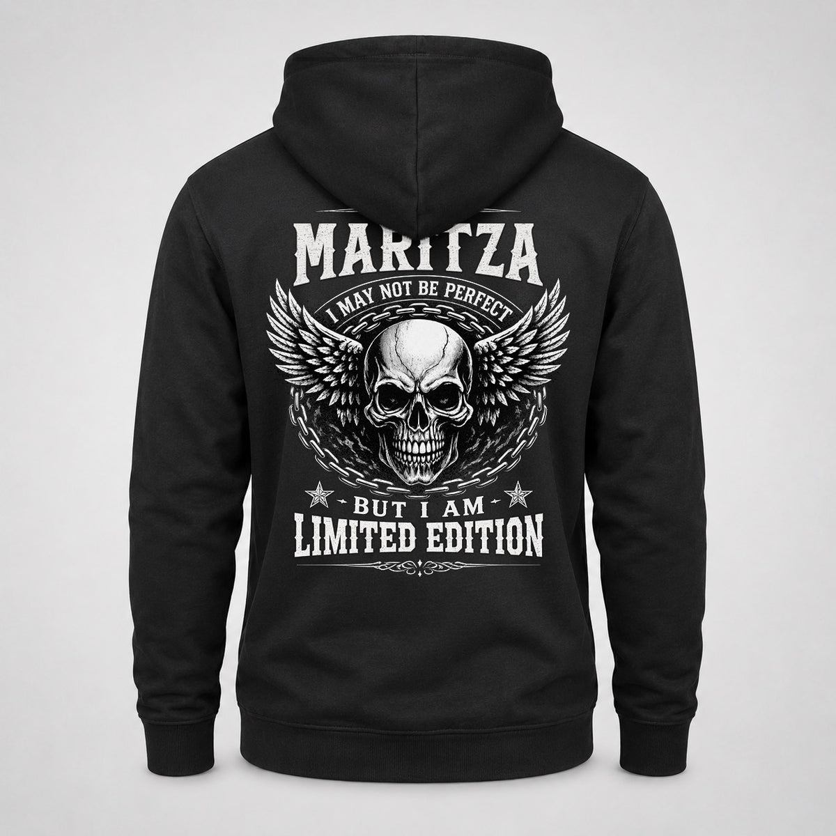 MARITZA P01-K24-229 – Personalized Skull Graphic Apparel “I Am NAME I May Not Be Perfect But I Am Limited Edition”