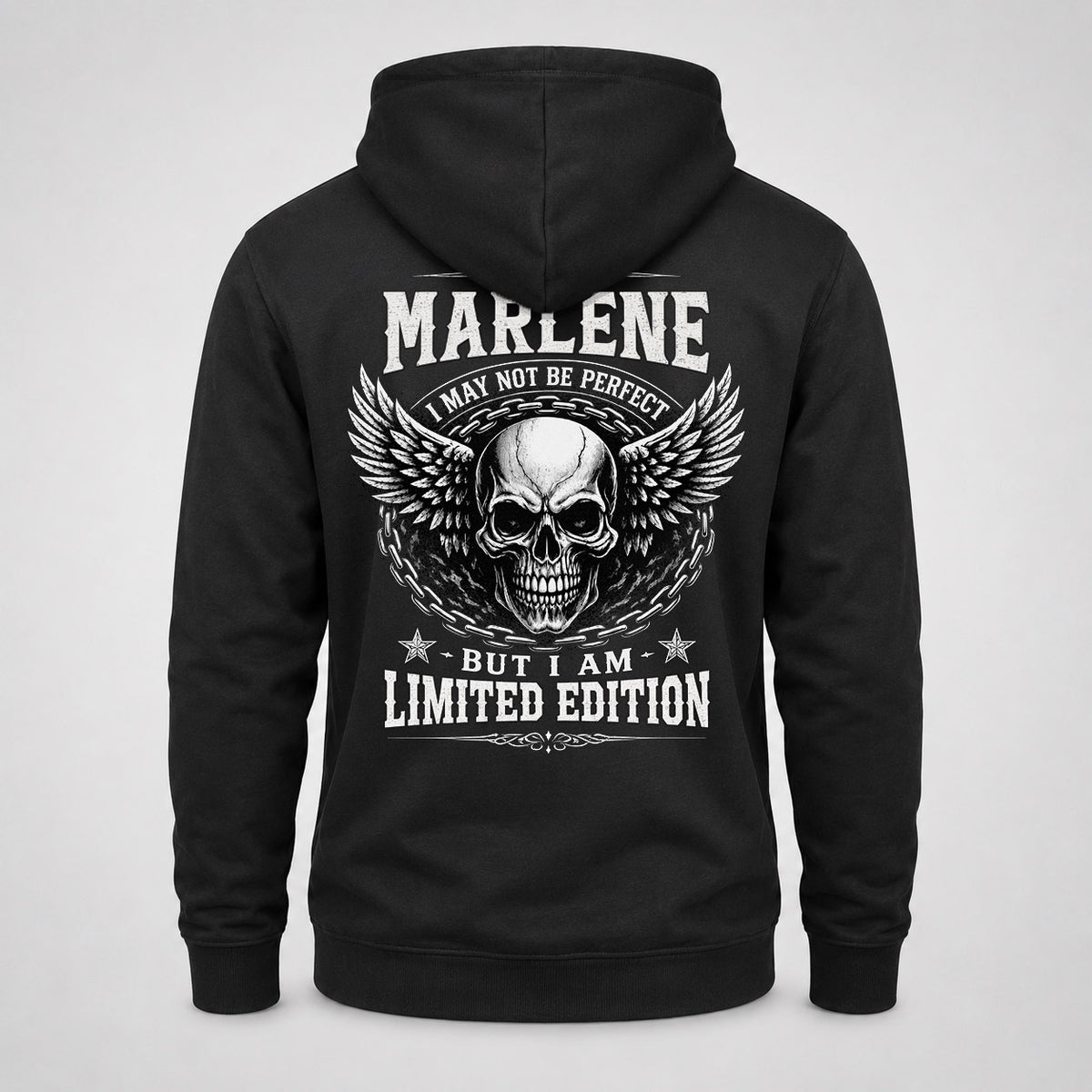 MARLENE P01-K24-229 – Personalized Skull Graphic Apparel “I Am NAME I May Not Be Perfect But I Am Limited Edition”
