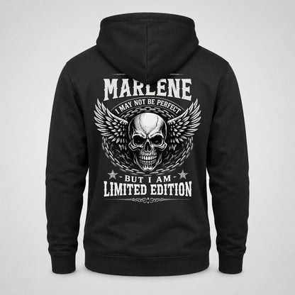 MARLENE P01-K24-229 – Personalized Skull Graphic Apparel “I Am NAME I May Not Be Perfect But I Am Limited Edition”