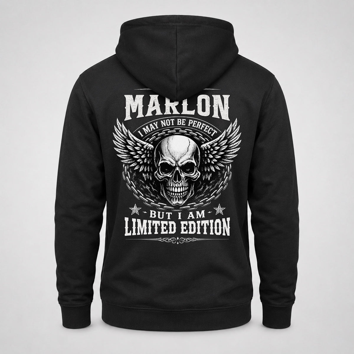 MARLON P01-K24-229 – Personalized Skull Graphic Apparel “I Am NAME I May Not Be Perfect But I Am Limited Edition”