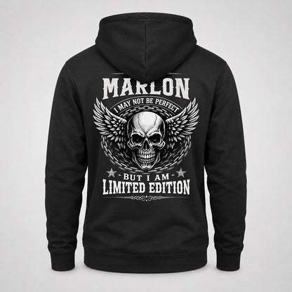 MARLON P01-K24-229 – Personalized Skull Graphic Apparel “I Am NAME I May Not Be Perfect But I Am Limited Edition”