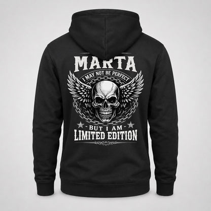MARTA P01-K24-229 – Personalized Skull Graphic Apparel “I Am NAME I May Not Be Perfect But I Am Limited Edition”