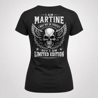 MARTINE P01-K24-229 – Personalized Skull Graphic Apparel “I Am NAME I May Not Be Perfect But I Am Limited Edition”
