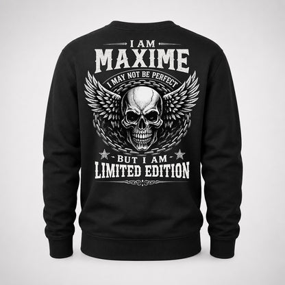 MAXIME P01-K24-229 – Personalized Skull Graphic Apparel “I Am NAME I May Not Be Perfect But I Am Limited Edition”