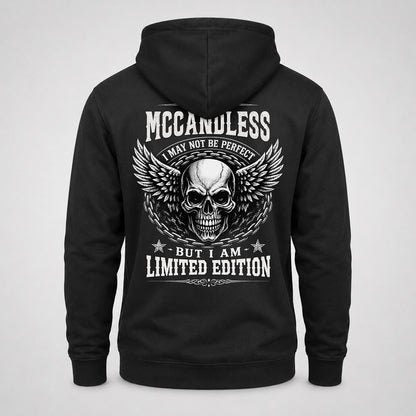MCCANDLESS P01-K24-229 – Personalized Skull Graphic Apparel “I Am NAME I May Not Be Perfect But I Am Limited Edition”