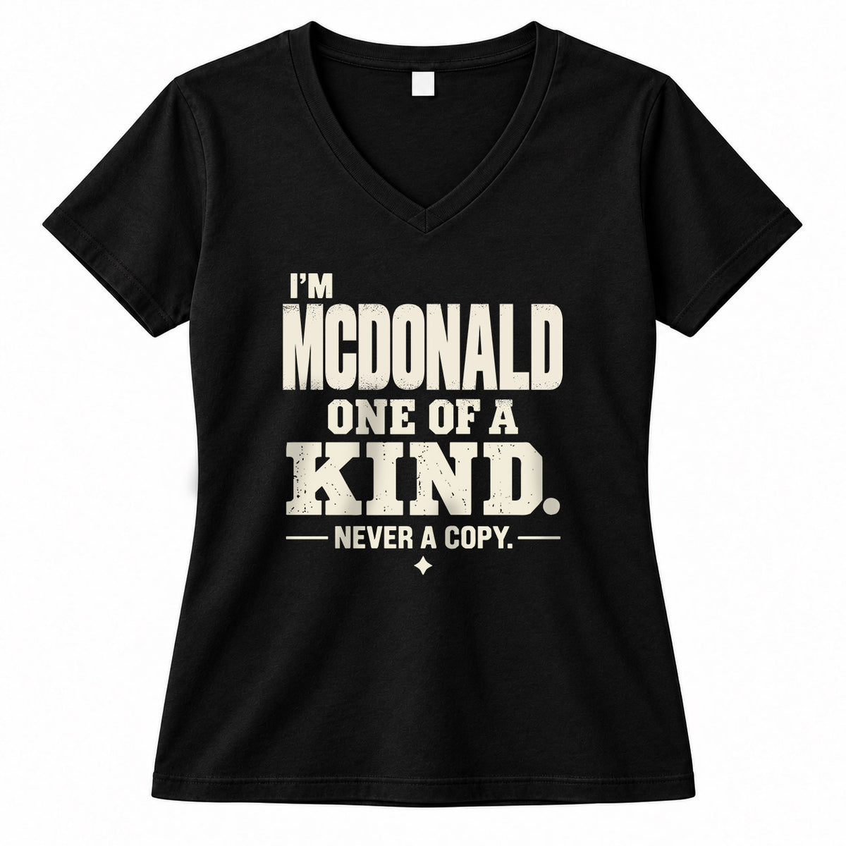 MCDONALD P6-K4-228 Personalized Funny Quote Apparel “I’m NAME – One of a Kind, Never a Copy”