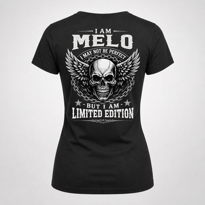 MELO P01-K24-229 – Personalized Skull Graphic Apparel “I Am NAME I May Not Be Perfect But I Am Limited Edition”