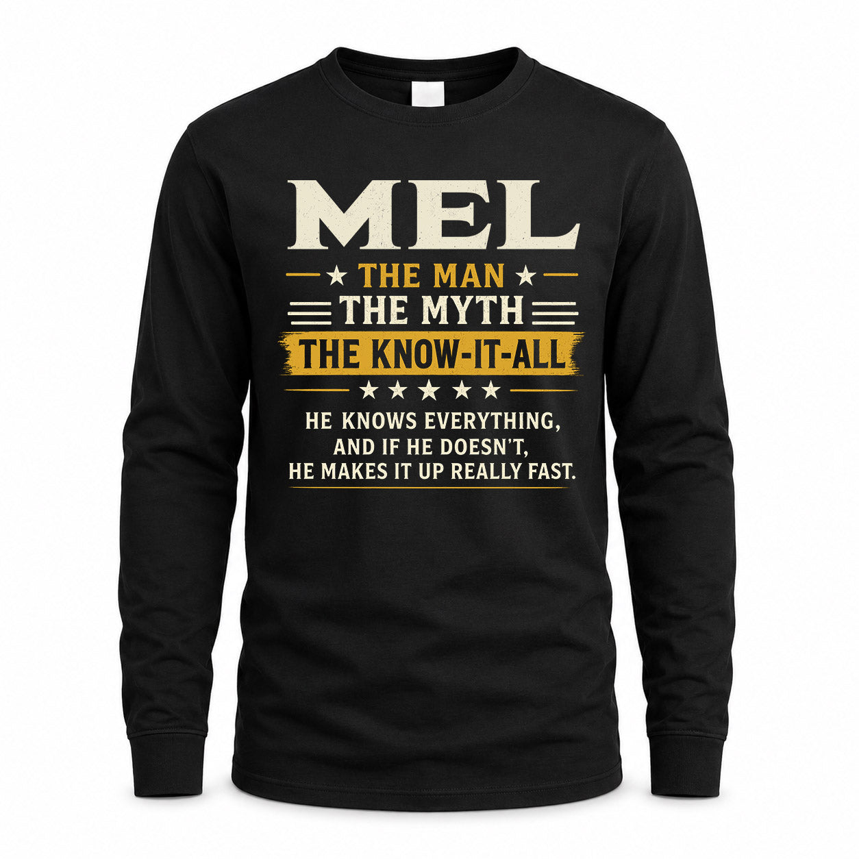 MEL TM90-K04-125 - NAME Legendary Know-It-All Personalized Funny Shirt
