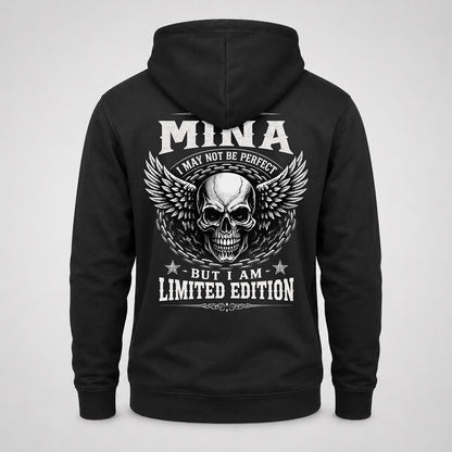 MINA P01-K24-229 – Personalized Skull Graphic Apparel “I Am NAME I May Not Be Perfect But I Am Limited Edition”